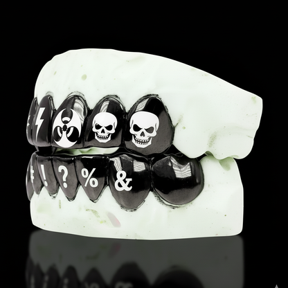 Custom 6 Teeth Joker Grill With Black Rhodium With Engravings Gold Grillz