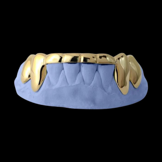 Custom 8 Teeth With Front Bar With Extended Fangs Grillz