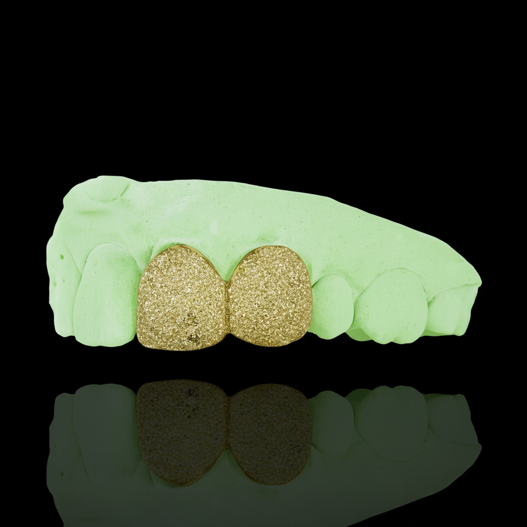 Custom Any 2 Teeth Grillz Diamond Dust (Connected) Gold Grillz