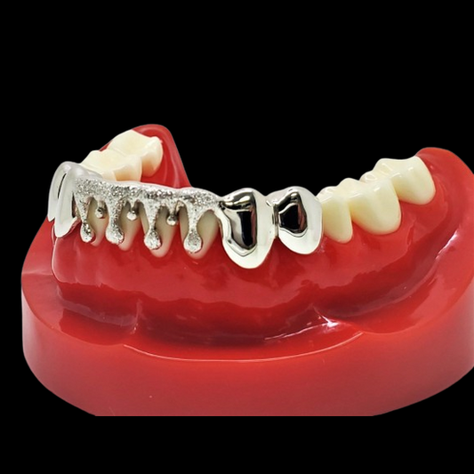 Custom Grillz, Solid Sterling Silver Drip Dripping With Diamond Dust Cut Grillz