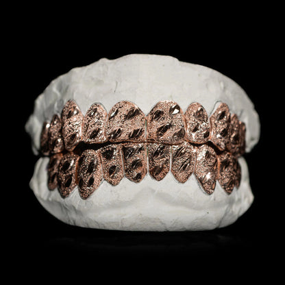 Custom Nugget Cut Diamond Dust Gold Grillz