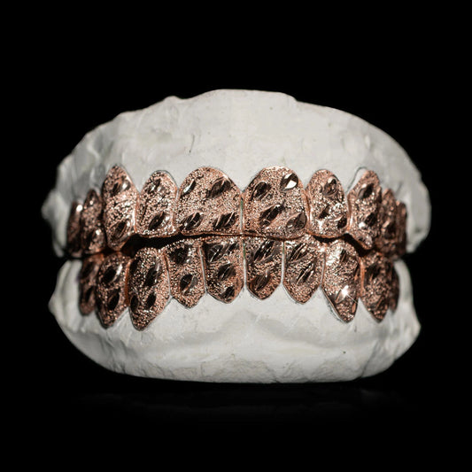 Custom Nugget Cut Diamond Dust Gold Grillz