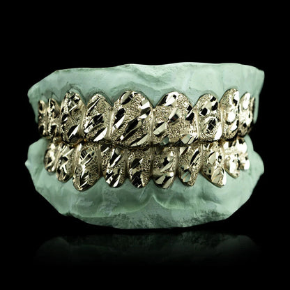 Custom Nugget Cut Diamond Dust Gold Grillz