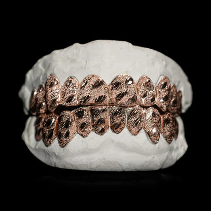 Custom Nugget Cut Diamond Dust Gold Grillz