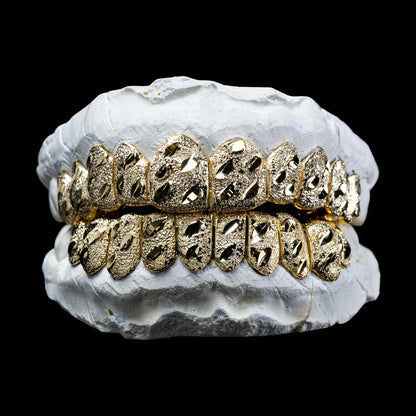 Custom Nugget Cut Diamond Dust Gold Grillz