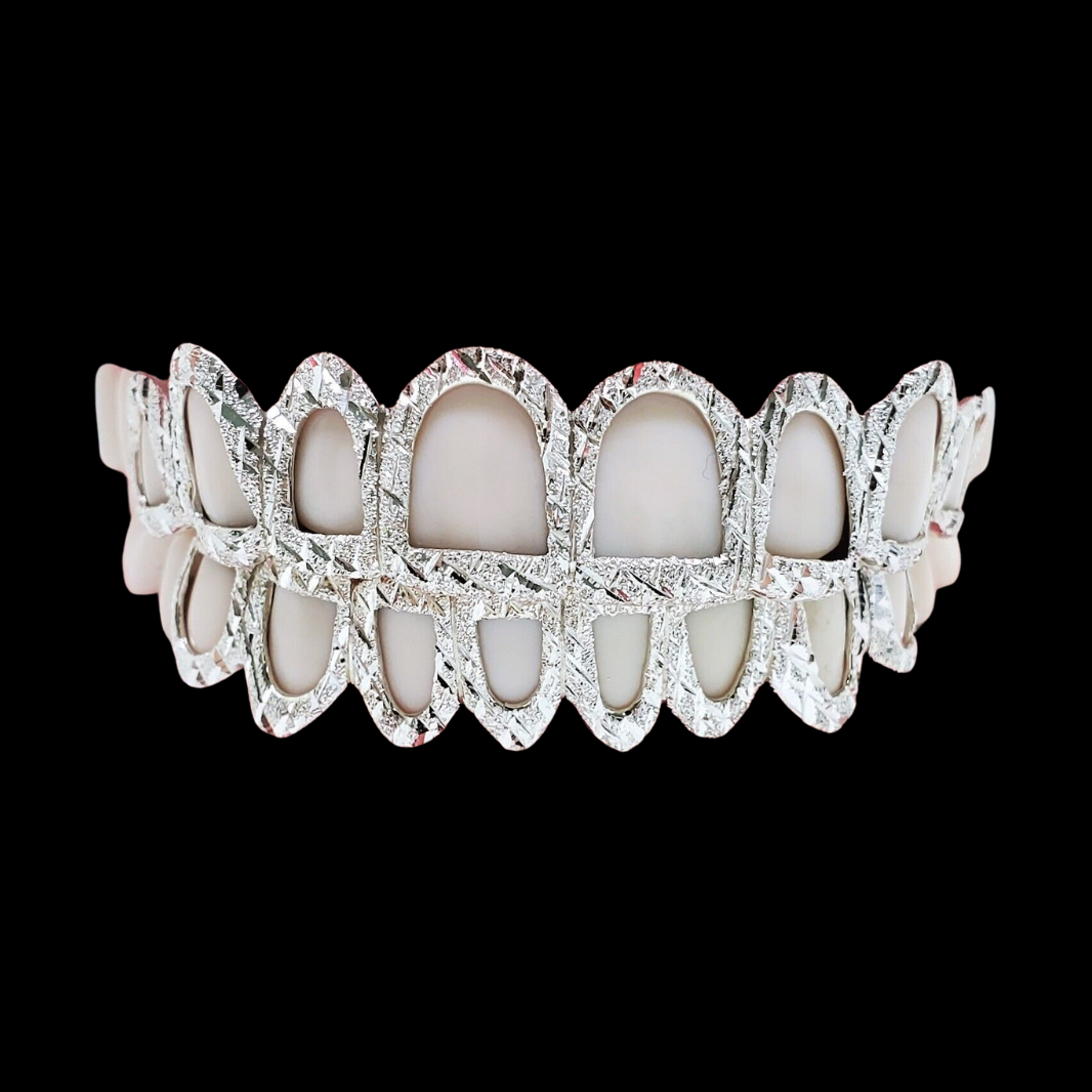 Custom Open Face Diamond Cut Diamond Dust Gold Grillz