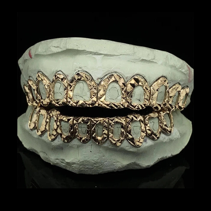 Custom Open Face Diamond Cut Diamond Dust Gold Grillz