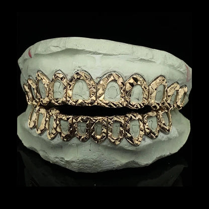 Custom Open Face Diamond Cut Diamond Dust Gold Grillz