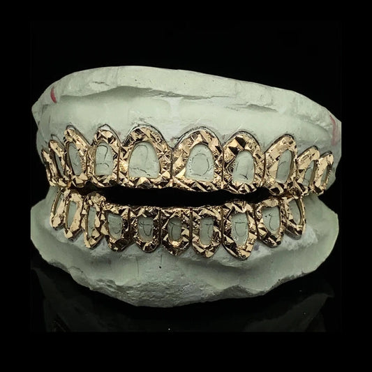 Custom Open Face Diamond Cut Diamond Dust Gold Grillz