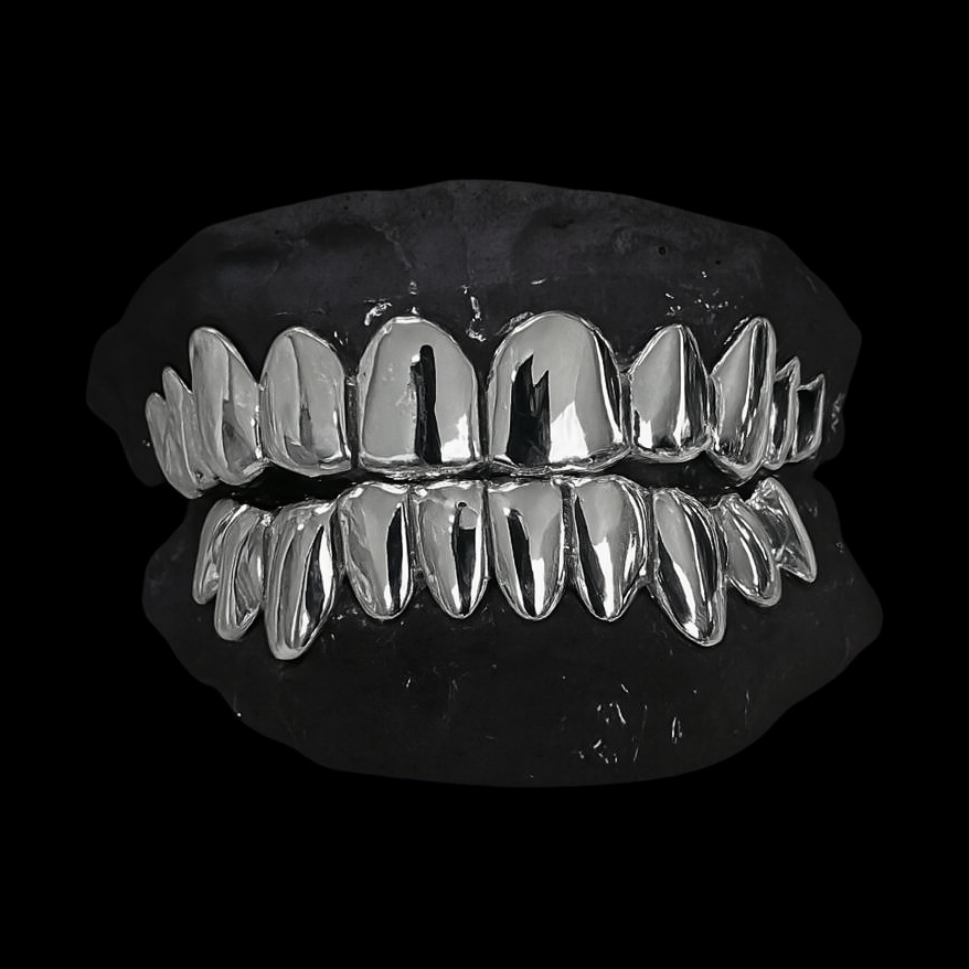 Solid silver grillz set with polished finish