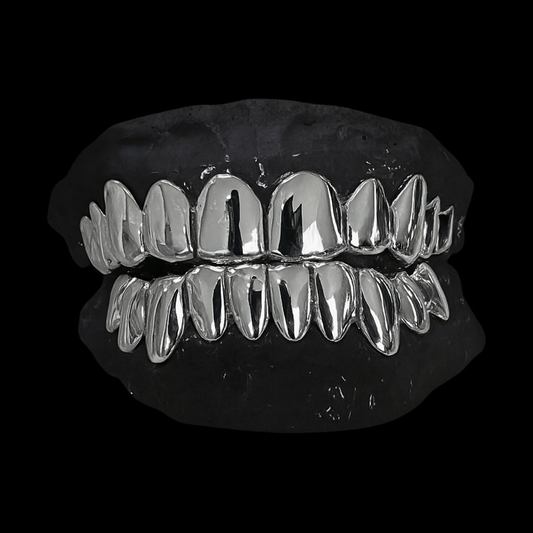 Solid silver grillz set with polished finish