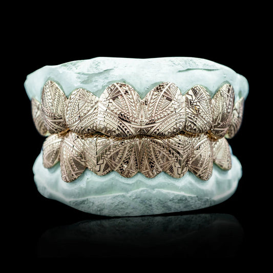 Custom Tribal Engravings Gold Grillz