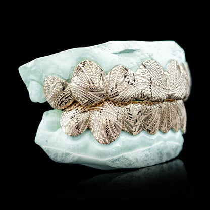 Custom Tribal Engravings Gold Grillz