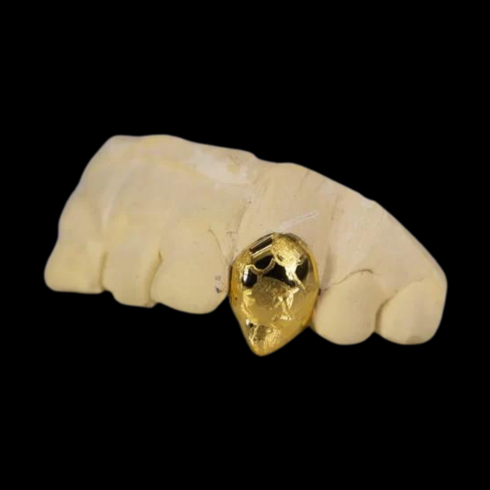 Custom Two-Tone 2 Teeth With Nugget Design Gold Grillz