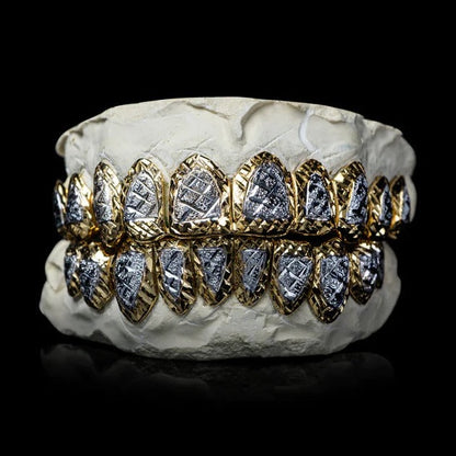 Custom Two-Tone Diamond Cut & Diamond Dust Solid Gold Grillz