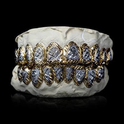 Custom Two-Tone Diamond Cut & Diamond Dust Solid Gold Grillz