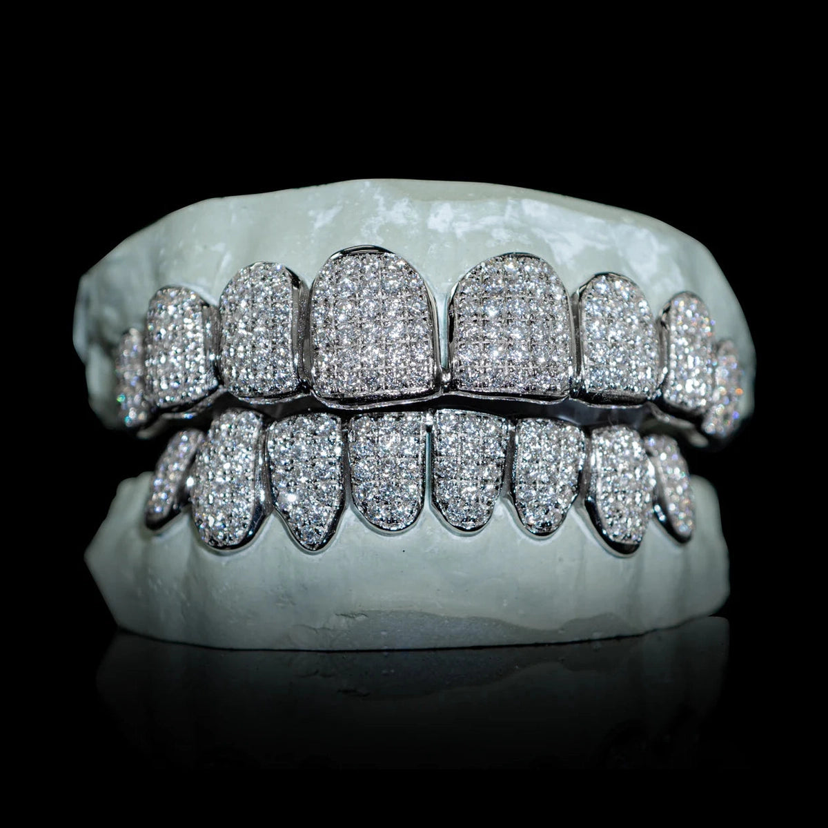 Sterling Silver 10 on 10 Moissanite Grillz Full Set High Luster Teeth