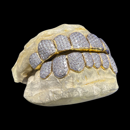10K Gold VVS Moissanite 10 on 10 Grillz Full Set Iced Out Teeth Jewelry