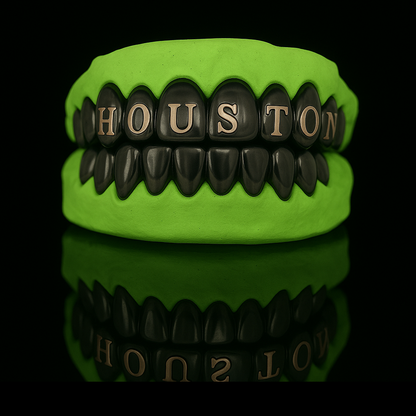Custom Word/Name Laser Engraving Gold Grillz With Black Rhodium