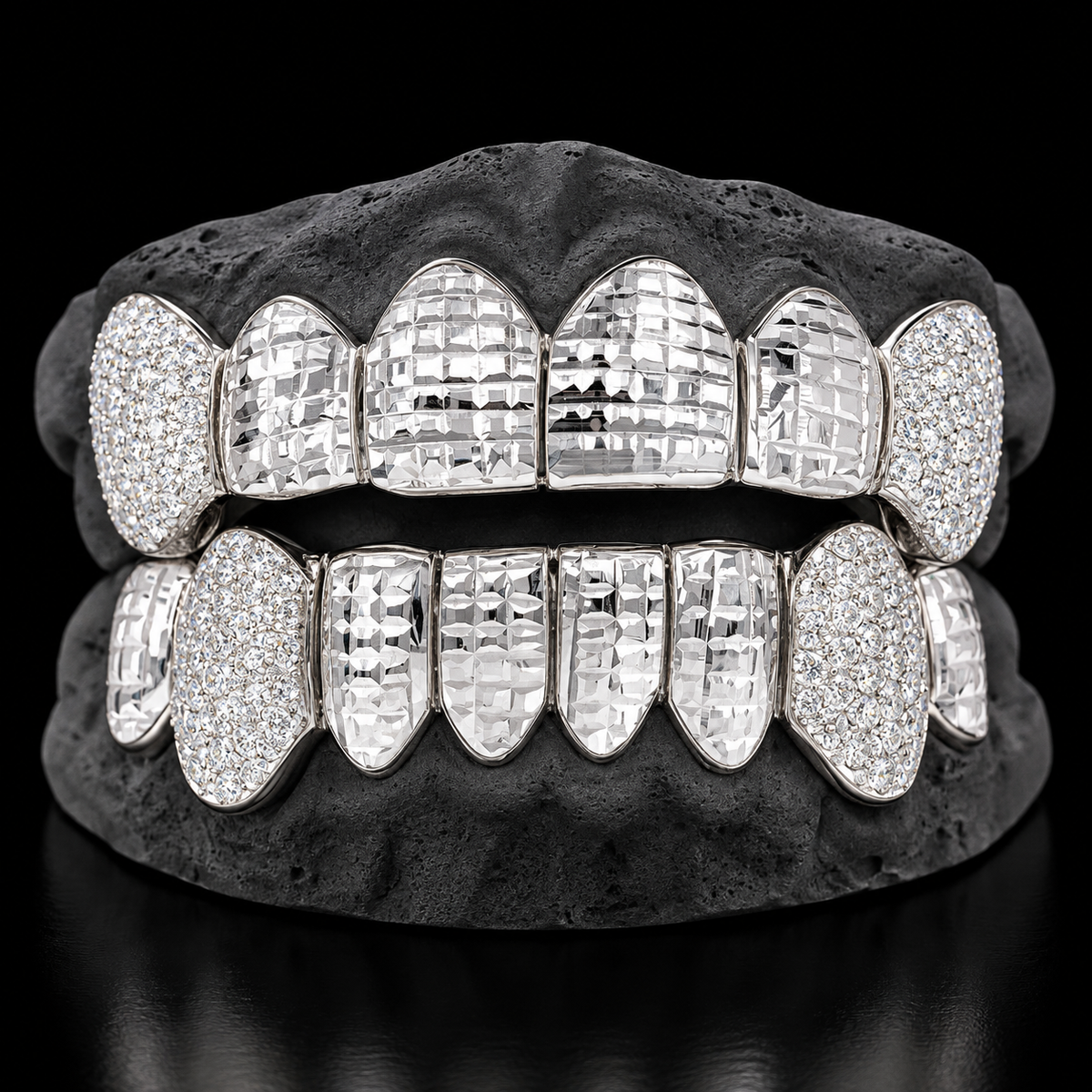 Custom 8x8 Princess Cut Gold Grillz with Bussdown on Fangs