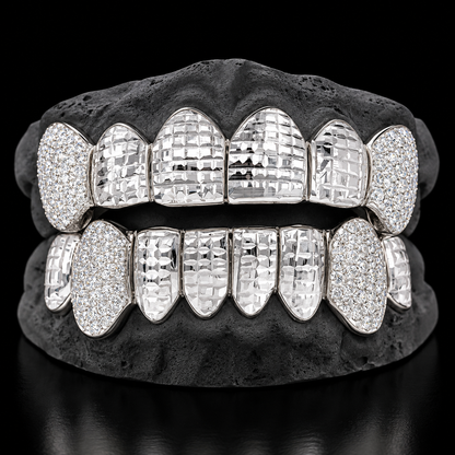 Custom 8x8 Princess Cut Gold Grillz with Bussdown on Fangs