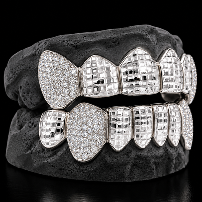Custom 8x8 Princess Cut Gold Grillz with Bussdown on Fangs