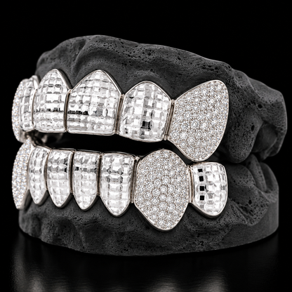 Custom 8x8 Princess Cut Gold Grillz with Bussdown on Fangs