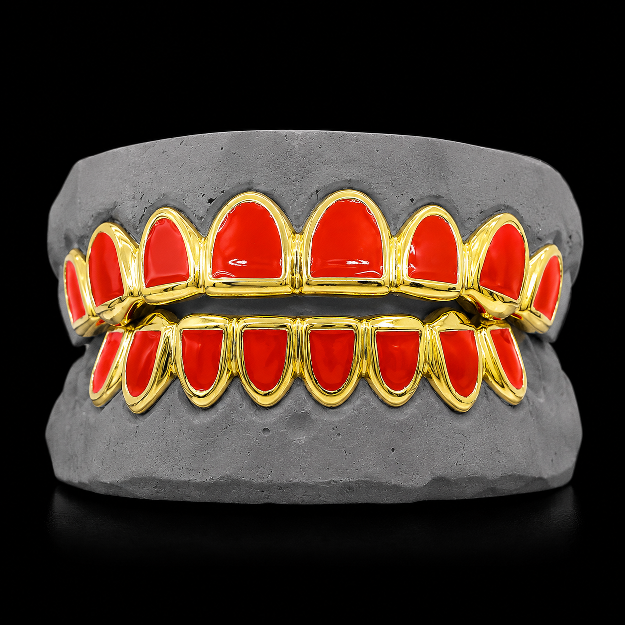 Custom Solid Gold Enamel Teeth Grillz Custom Colors Available