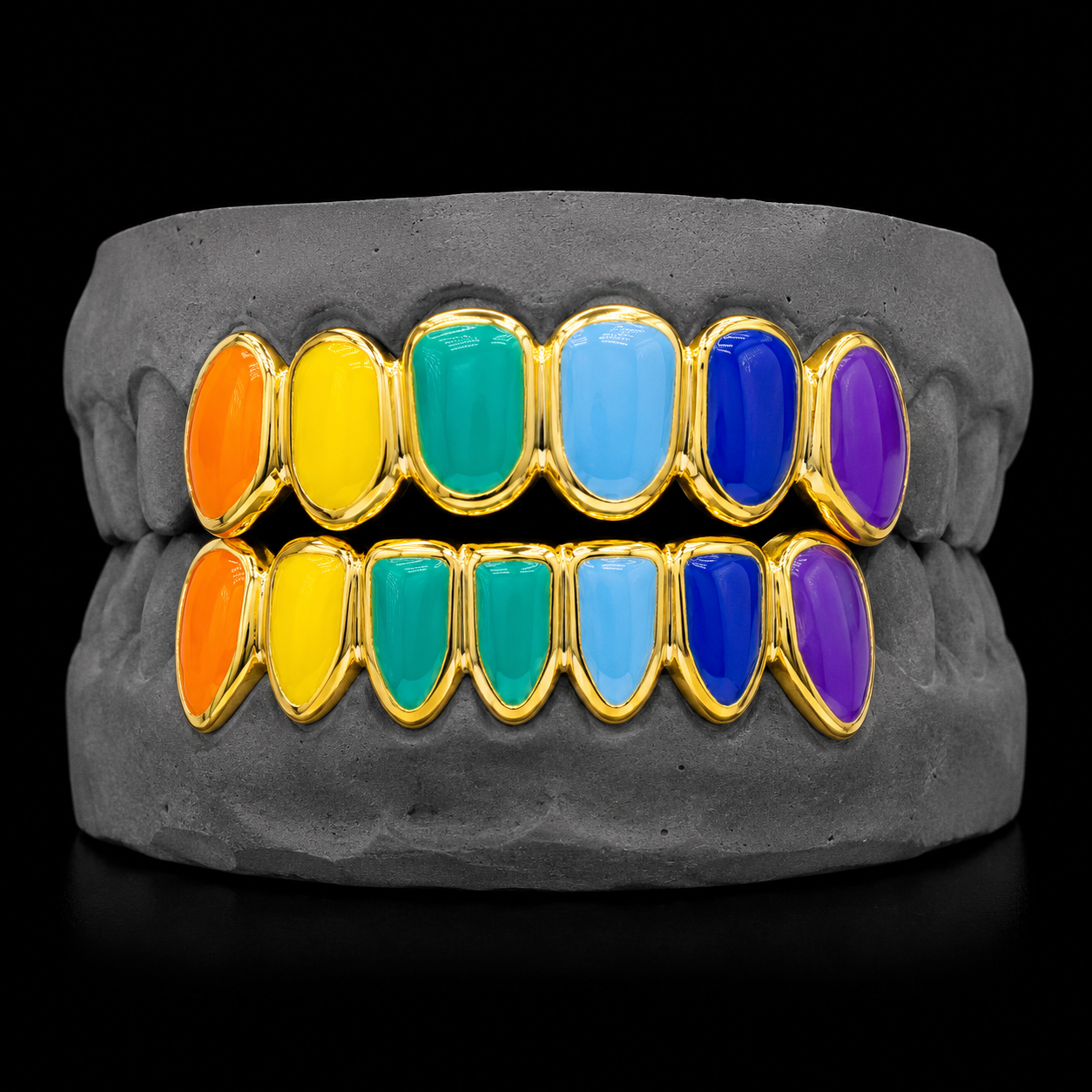 Custom Solid Gold Enamel Teeth Grillz Custom Colors Available