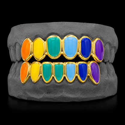 Custom Solid Gold Enamel Teeth Grillz Custom Colors Available