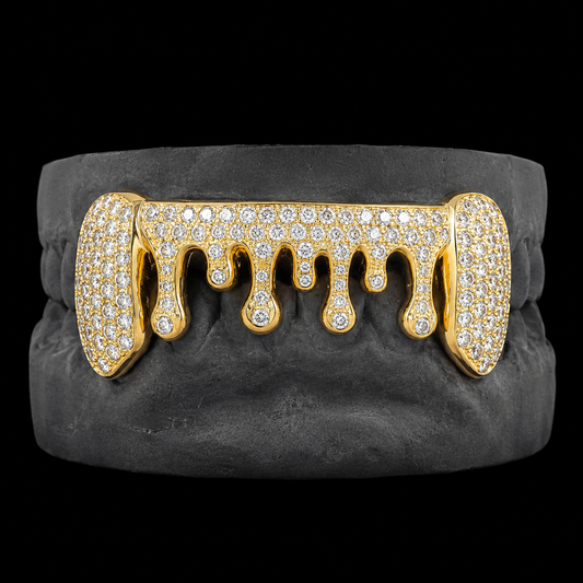 Custom Diamond Bar Drip Grillz with Diamond Ends