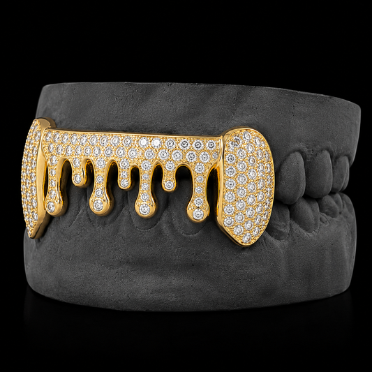 Custom Diamond Bar Drip Grillz with Diamond Ends