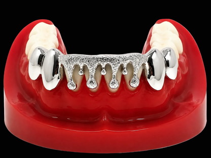 Custom Solid Sterling Silver Drip Dripping With Diamond Dust Cut Grillz