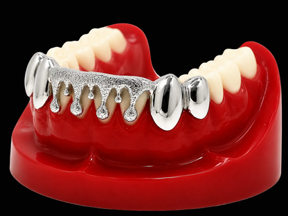 Custom Solid Sterling Silver Drip Dripping With Diamond Dust Cut Grillz