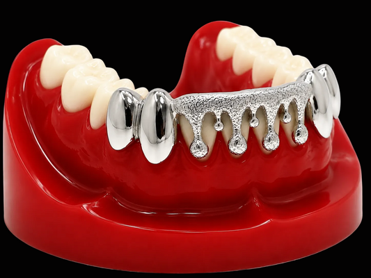 Custom Solid Sterling Silver Drip Dripping With Diamond Dust Cut Grillz