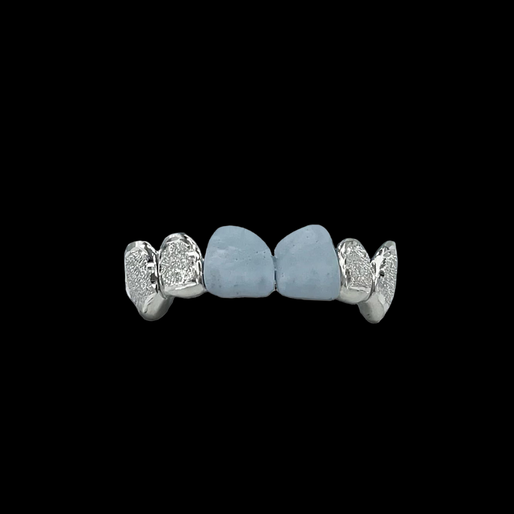 Custom 2:2 Teeth Diamond Dust Grillz With Extended Fangs Gold Grillz
