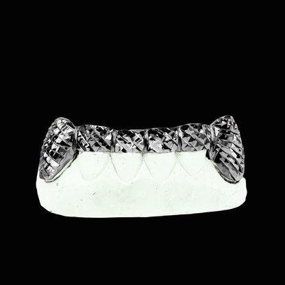 Custom 2 Teeth With Bar With Black Rhodium With Trillion Cut Gold Grillz