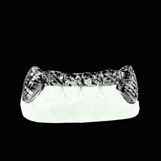 Custom 2 Teeth With Bar With Black Rhodium With Trillion Cut Gold Grillz