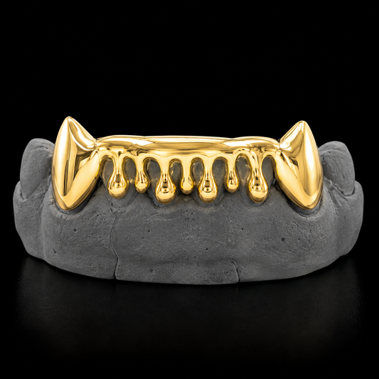 Custom 6 Teeth Drip With Extended Fangs Gold Grillz