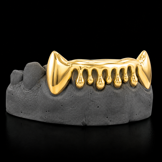 Custom 6 Teeth Drip With Extended Fangs Gold Grillz