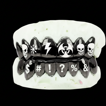 Custom 6 Teeth Joker Grill With Black Rhodium With Engravings Gold Grillz