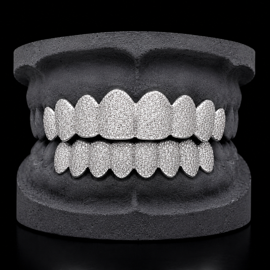 925 Solid Sterling Silver Diamond Dust Cut Custom Grillz