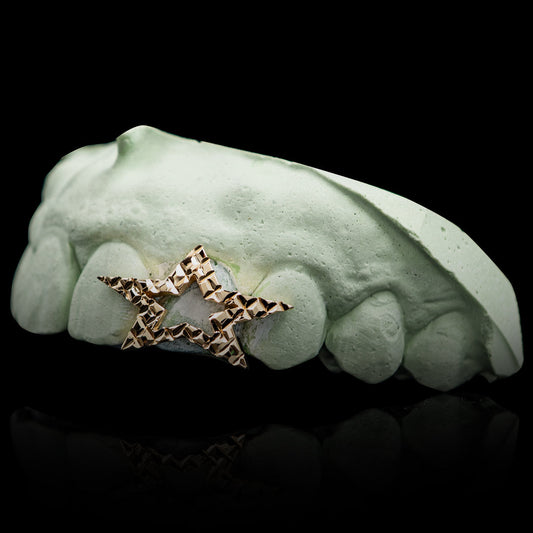 Diamond Cut Star Outline Triple Cap Grillz