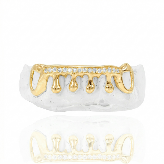 Custom Solid Gold Dripped Diamond Bar Grillz