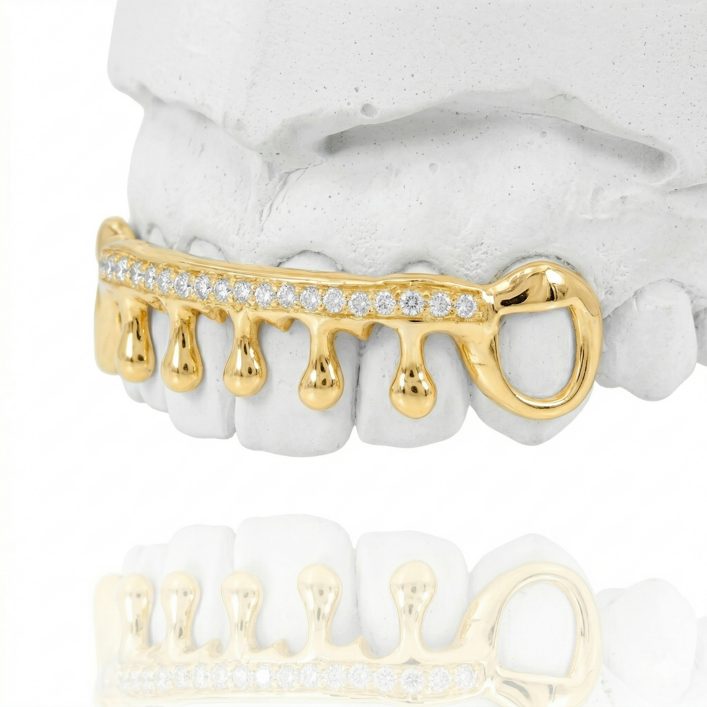 Custom Solid Gold Dripped Diamond Bar Grillz