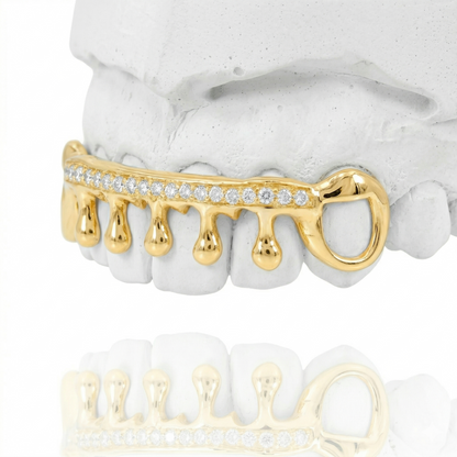 Custom Solid Gold Dripped Diamond Bar Grillz