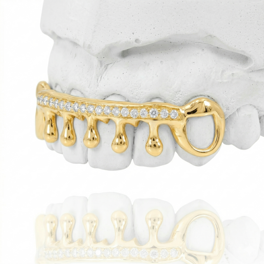 Custom Solid Gold Dripped Diamond Bar Grillz