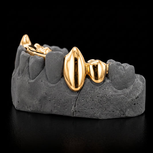 Custom 2 Teeth With Extended Fang Gold Grillz