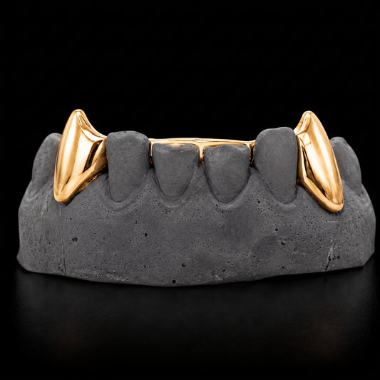 Custom 2 Teeth With Extended Fang Gold Grillz