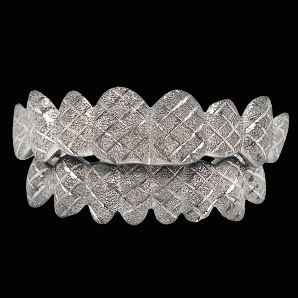 925 Solid Sterling Silver 18K White Gold Plated Dust + Diamond Cut Grillz